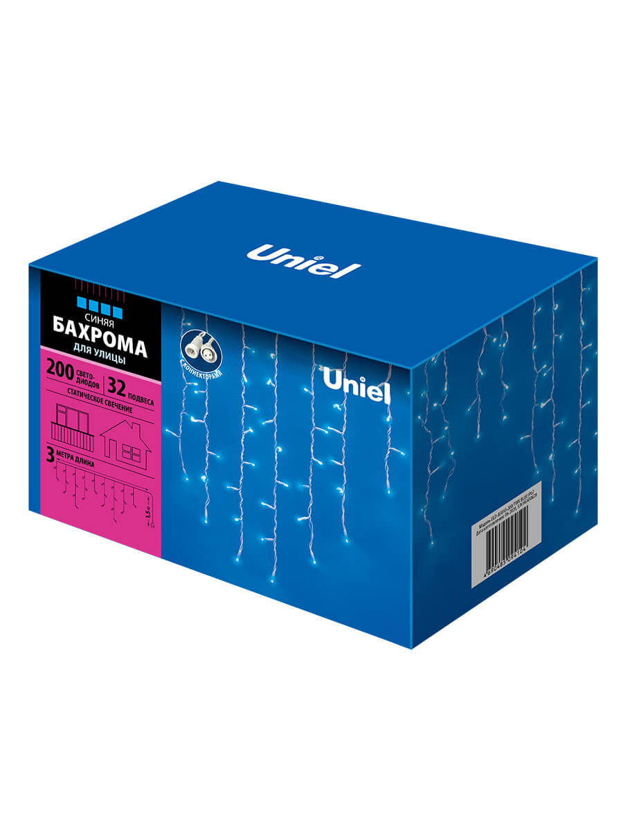 фото уличная светодиодная гирлянда uniel бахрома 230v синий uld-b3010-200/twk blue ip67 ul-00002330 | 220svet.ru