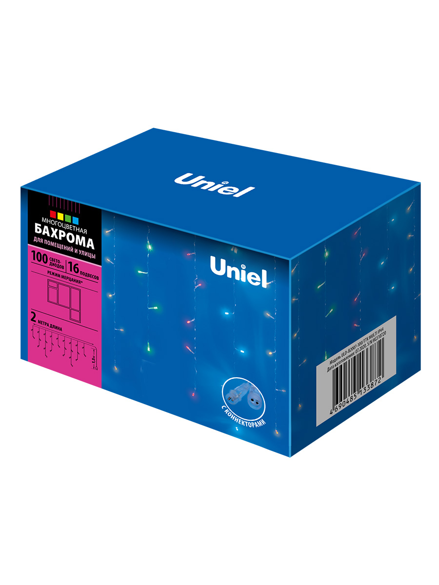 фото уличная светодиодная гирлянда uniel бахрома 220v разноцветный uld-b2007-100/ttk multi ip44 ul-00007208 | 220svet.ru