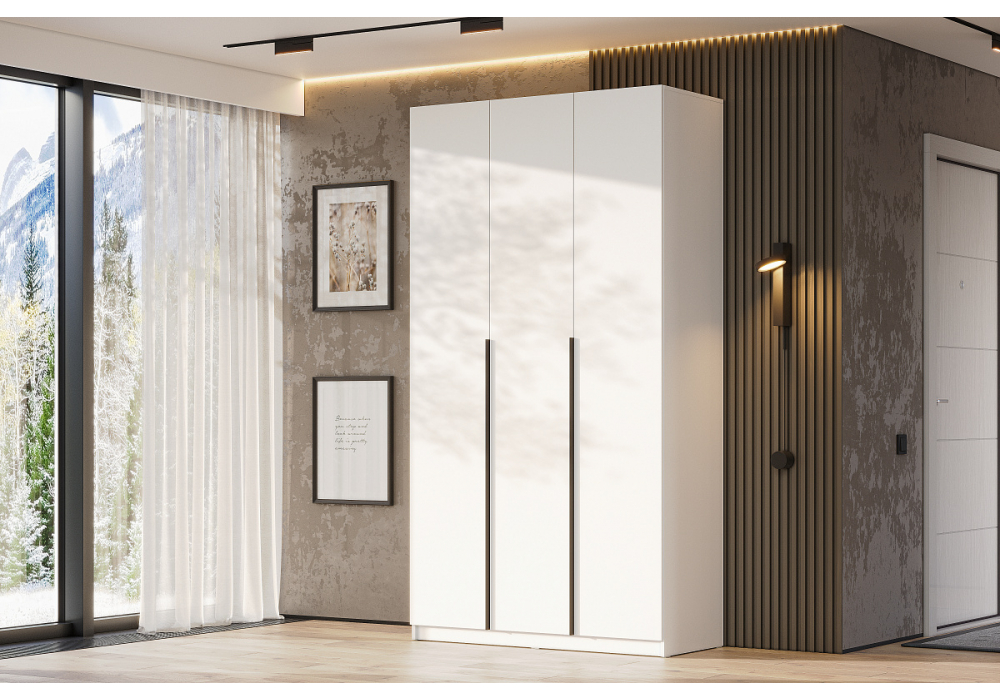 фото шкаф трехстворчатый woodville даиго белый текстурный 593699 | 220svet.ru