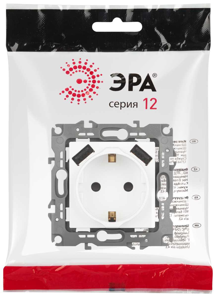 фото розетка эра серия 12 12-4109-01м 2p+e 16a-250в штор. с 2xusb 5в-3а белый матовый б0065728 | 220svet.ru