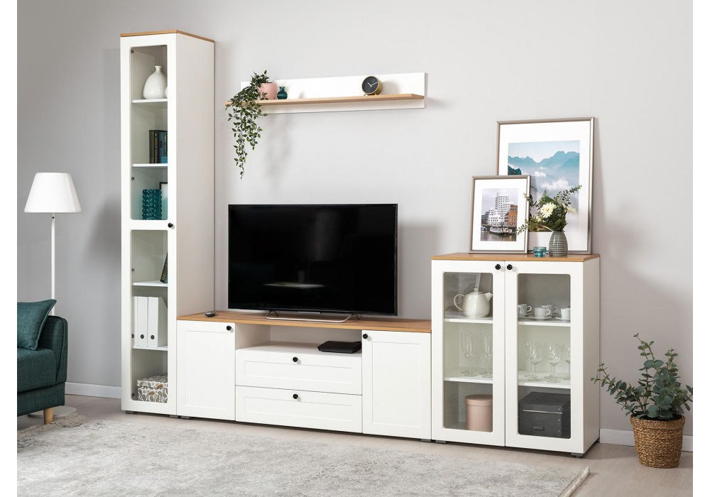 фото шкаф витрина woodville опра белый шагрень / дуб золотой craft 560068 | 220svet.ru