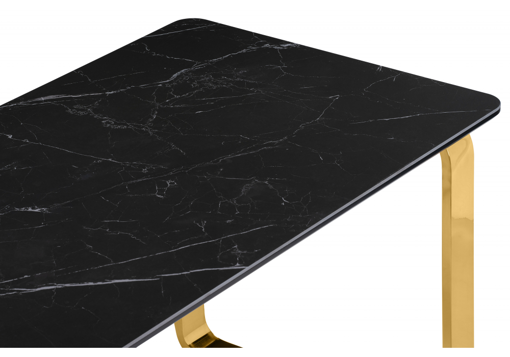 фото керамический стол woodville селена 4 160х90 черный мрамор / золото 606410 | 220svet.ru
