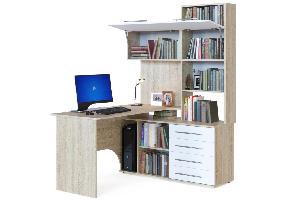 фото компьютерный стол woodville правый дуб сонома / белый 285122 | 220svet.ru