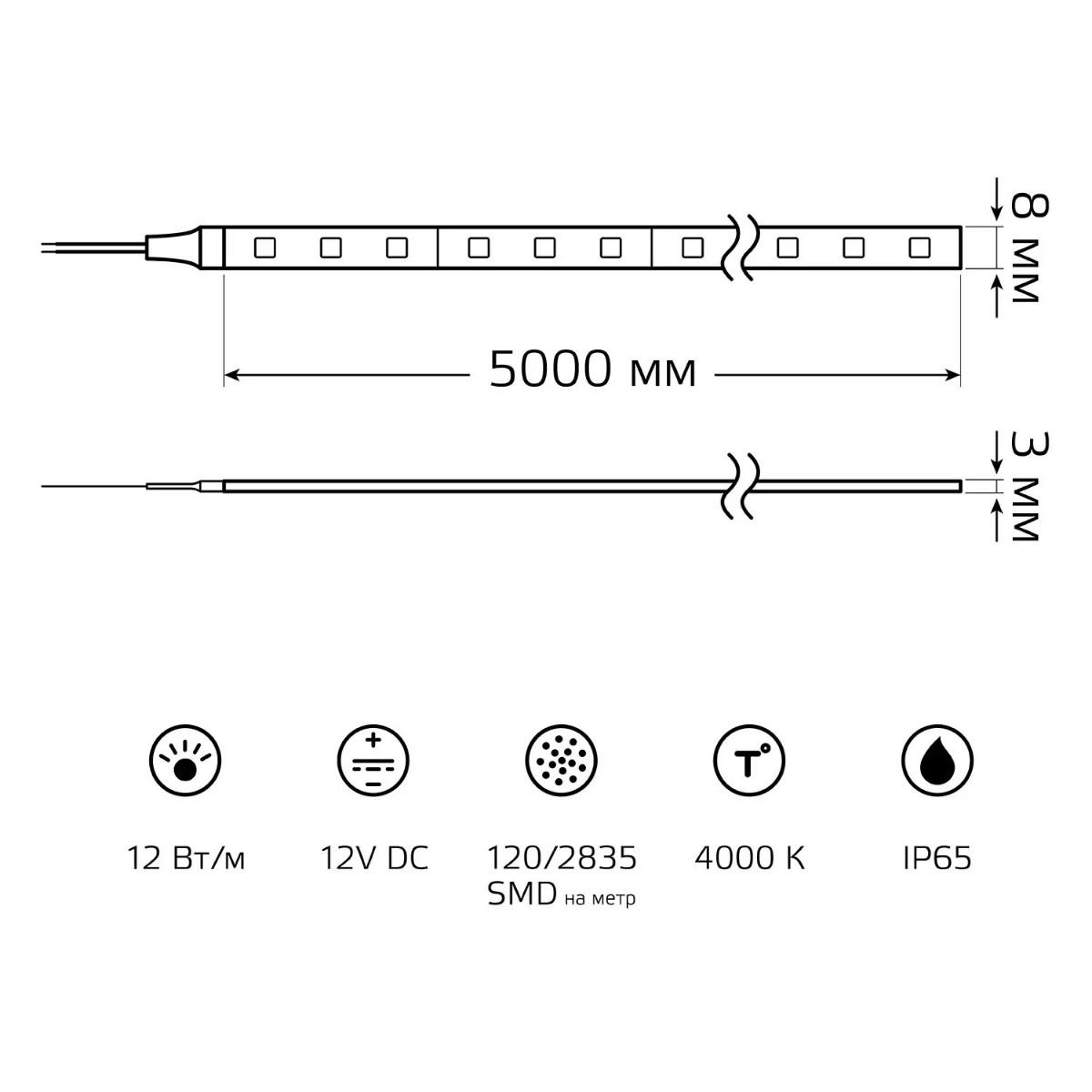 фото лента gauss 12w/m 120led/m 2835smd нейтральный белый 5m bt071 | 220svet.ru