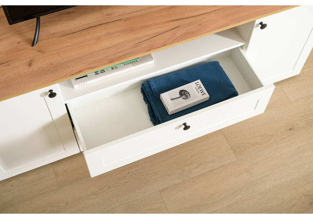 фото тв-тумба woodville опра белый шагрень / дуб золотой craft 676802 | 220svet.ru