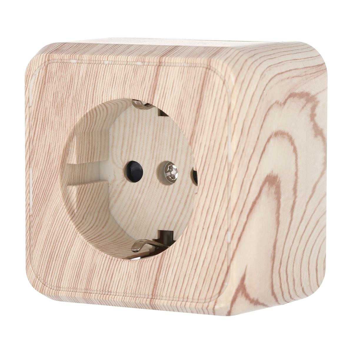 фото розетка lk studio открытой установки с заземляющими контактами и защитными шторками (сосна) 813225 | 220svet.ru