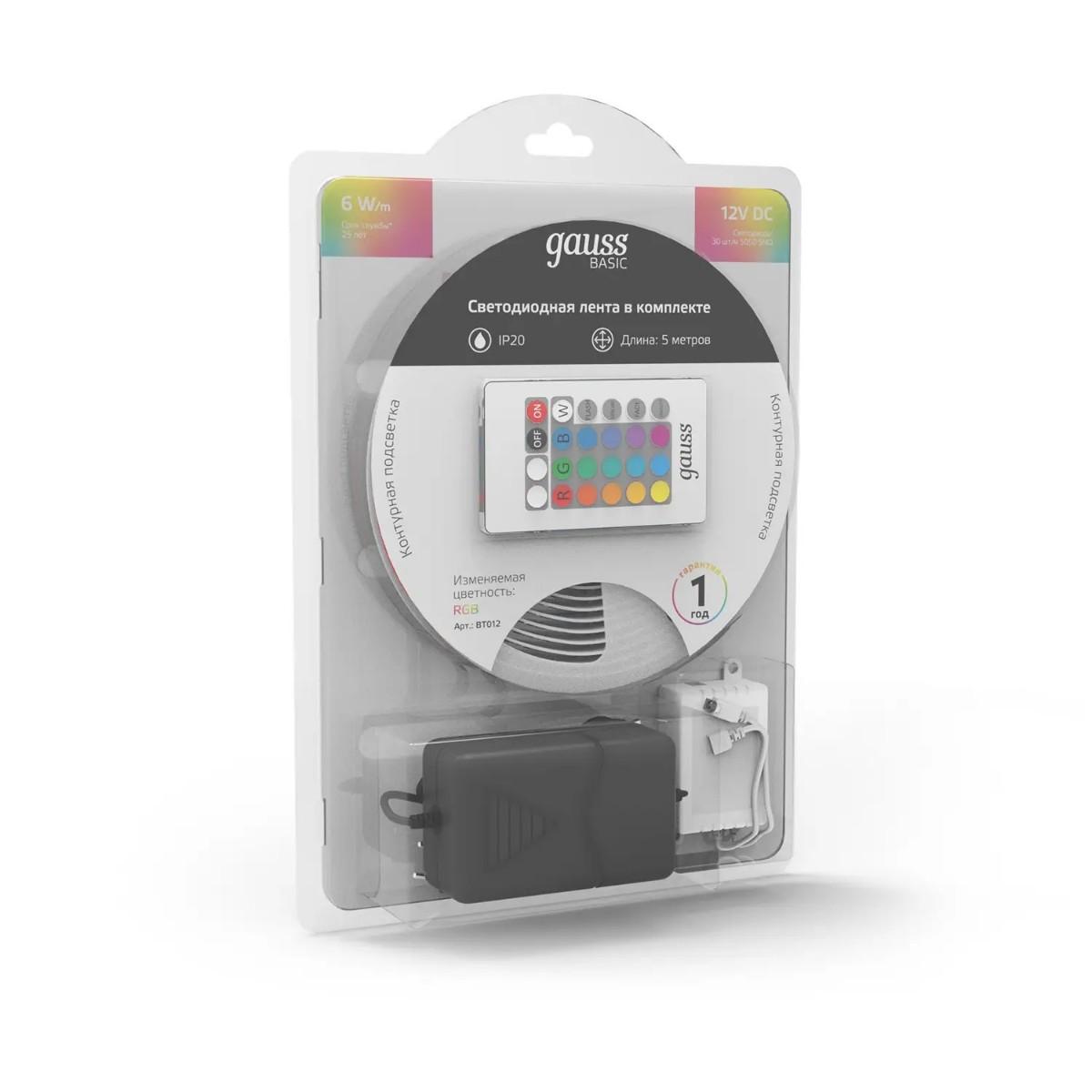 фото лента gauss 6w/m 30led/m 5050smd разноцветный 5m bt012 | 220svet.ru