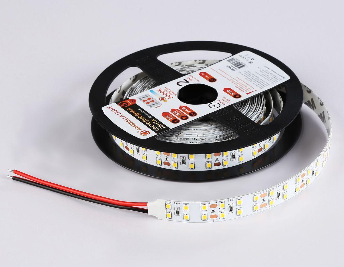 фото светодиодная лента теплый белый ambrella light 20w/m 204led/m 2835smd 3000к 5m gs3601 | 220svet.ru
