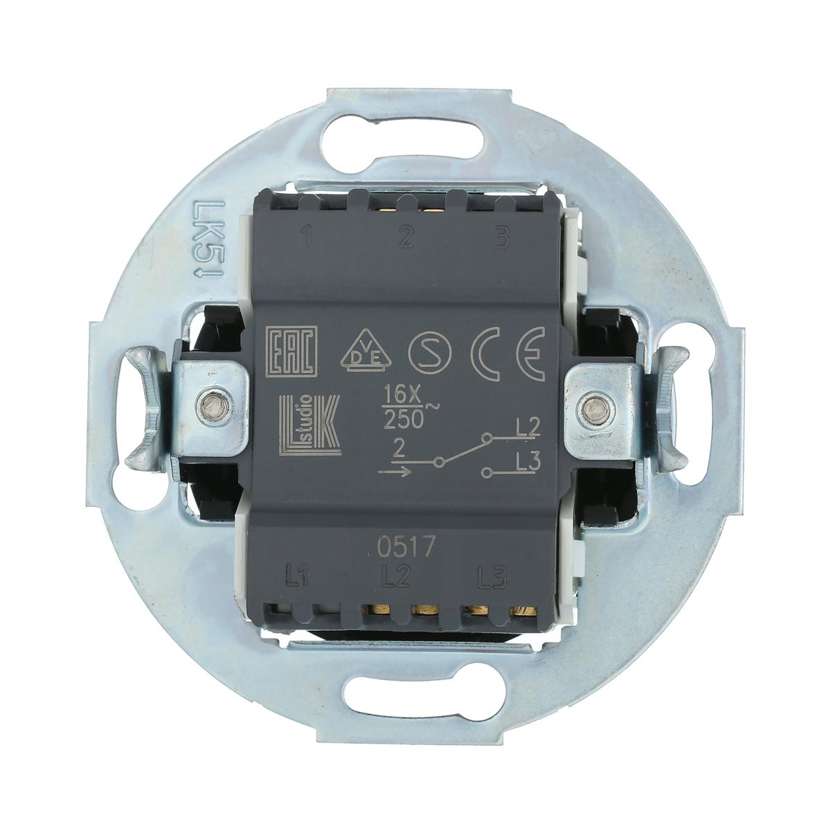 фото переключатель lk studio 1-рычажковый, на 2 направления (схема 6) 16 a, 250 b (черный) vintage 880808-1 | 220svet.ru